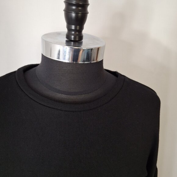 Drop Bell Ruffle Sleeve Crew Neck Short Sweater Dress LG Black - Picture 7 of 10